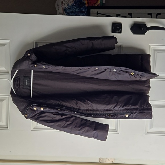 J. Crew Black Quilted Long Line Down Puffer Winter Coat - Picture 3 of 9